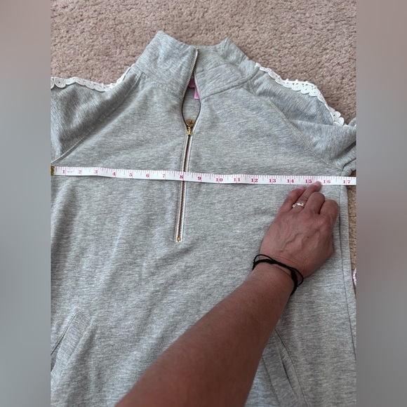 Lilly Pulitzer Skipper Solid Popover Dress Heathered Seaside Grey Lace Size XS - Picture 9 of 15